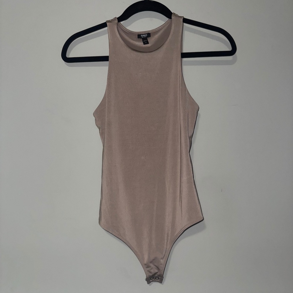 Express Body Contour High Neck Racerback Bodysuit Mauve Taupe Sleeveless XS